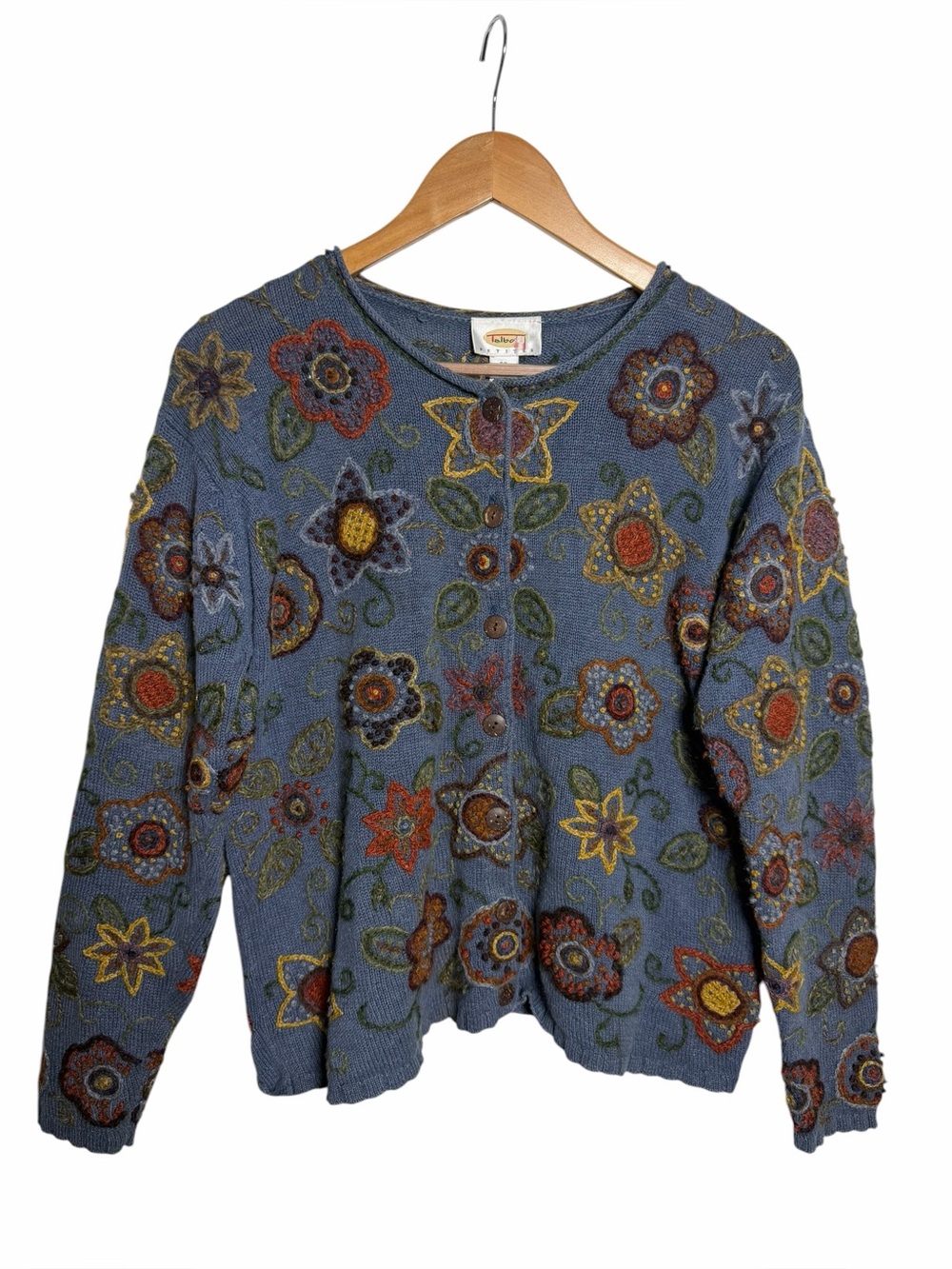 Talbots Floral Embroidered Cardigan Folk Art Cottagecore Art Teacher Petite Smal